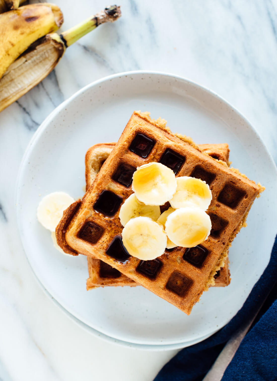 The best banana oat waffles recipe—these waffles are made with oat flour, so they're gluten free! cookieandkate.com