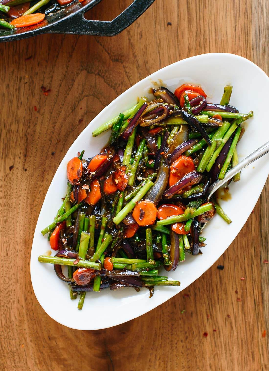 This spring vegetable stir-fry is fresh and full of flavor! Vegetarian; easily vegan and gluten free.